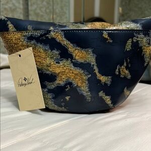 Patricia Nash Blue and Gold Quilted Crossbody Bag